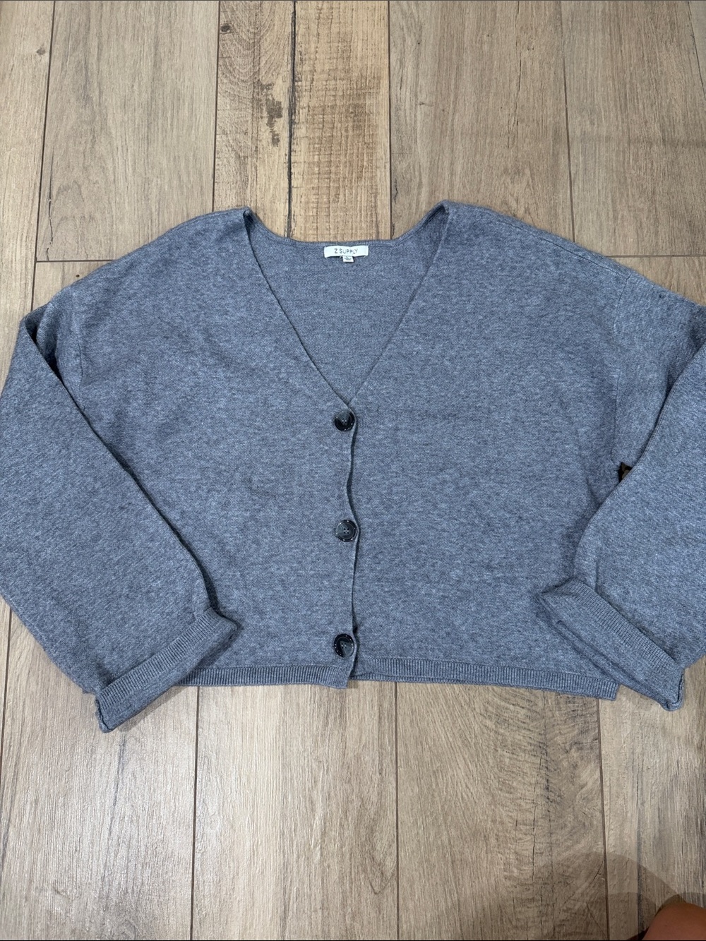 Zsupply Cozy V-Neck Gray Button Front Women's Sweater